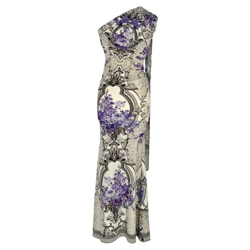 Roberto Cavalli Abstract Floral Print Long Dress in Multicolor Polyamide